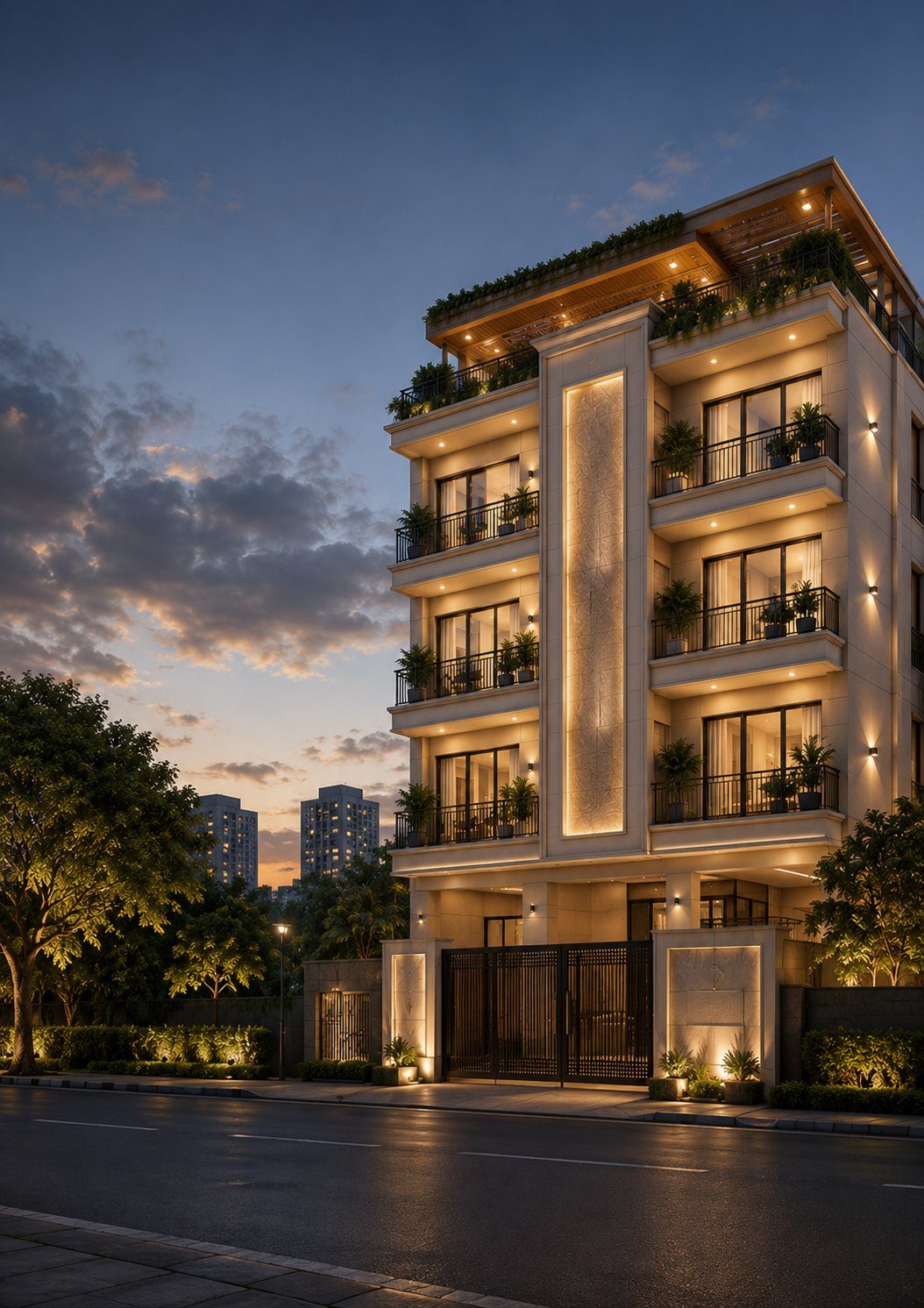 Facade at dusk