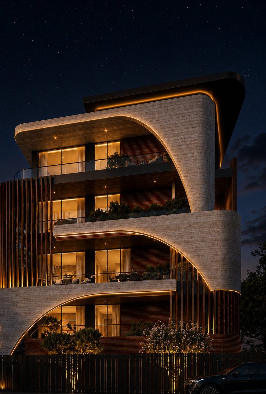 Illuminated facade at night